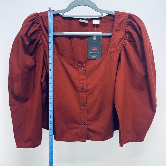 Levi’s Women’s Ellora Fired Brick Puff Sleeve Button Up Blouse Brown Size L - Picture 3 of 12
